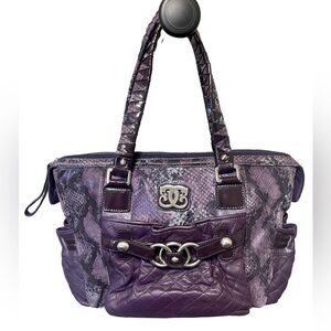 Sharif Purple Leather Snake Embossed Quilted Bag